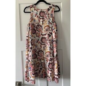 Loft  Womens Paisley Floral Linen Blend Ruffled Hem Swing Dress Size 6